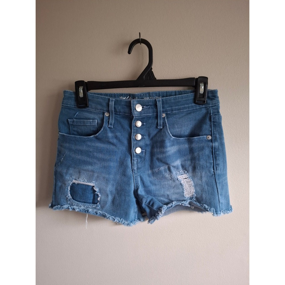 Distressed Y2K Denim Jean Shorts Sz 4 Mossimo High Rise Button Stretch 2/$16